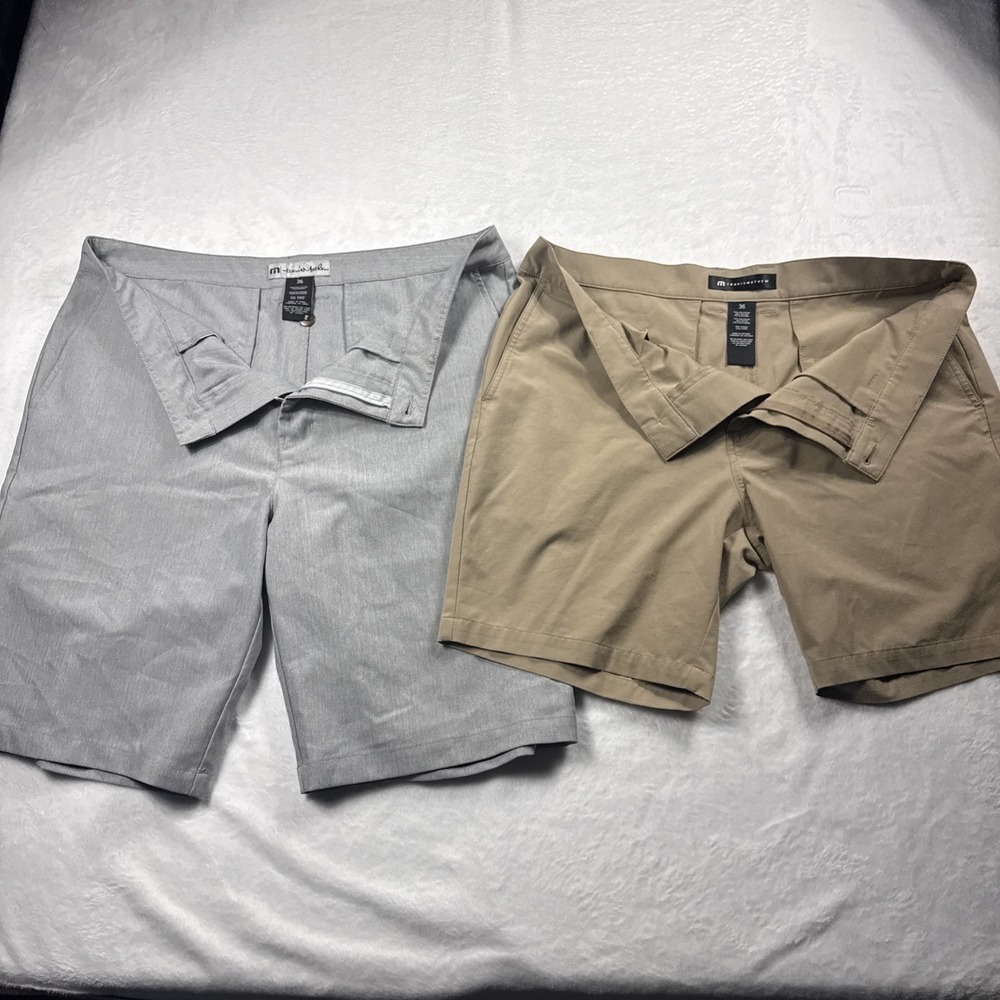 Travis Mathew Beck Golf Shorts Lot of 2 Men 36 Tan & Gray Performance Stretch